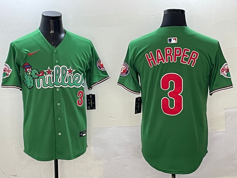 Men Philadelphia Phillies #3 Harper Green Three generations Joint Name Game 2025 Nike MLB Jersey style 2->philadelphia phillies->MLB Jersey